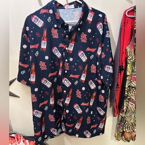 Saint Louis STL Cardinals SS Collar Button Down Budweiser Shirt Men XL